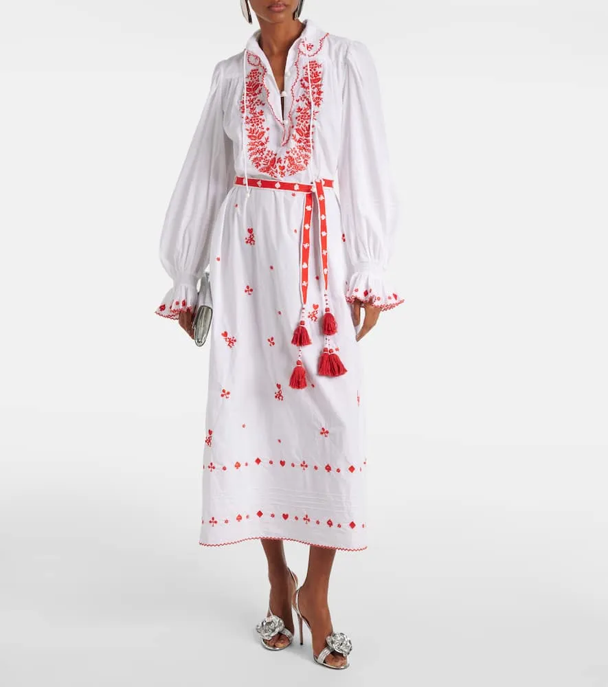 Alemais Hearts embroidered cotton midi dress