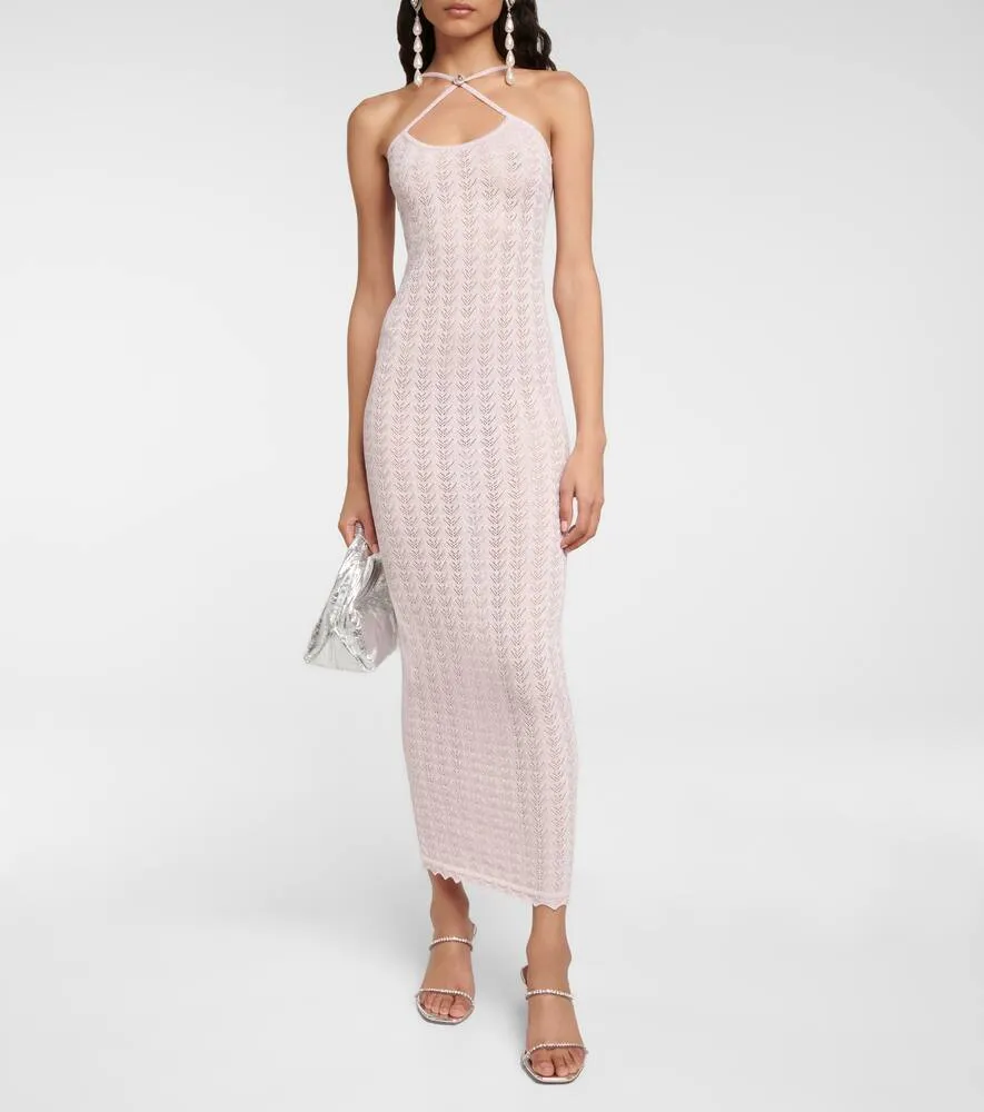Alessandra Rich Crystal-embellished lace maxi dress