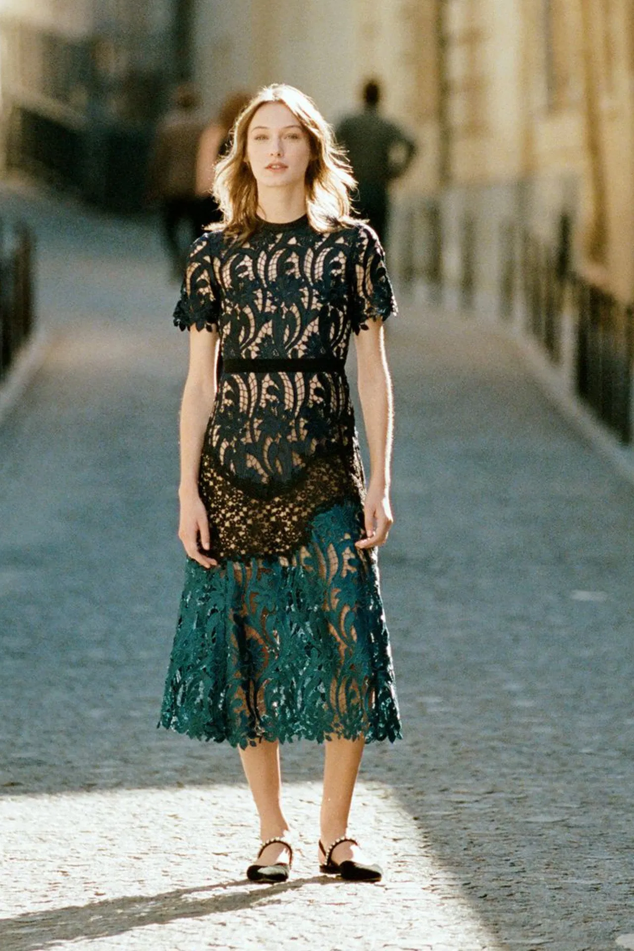 Black and Blue Prairie Guipure Midi Dress
