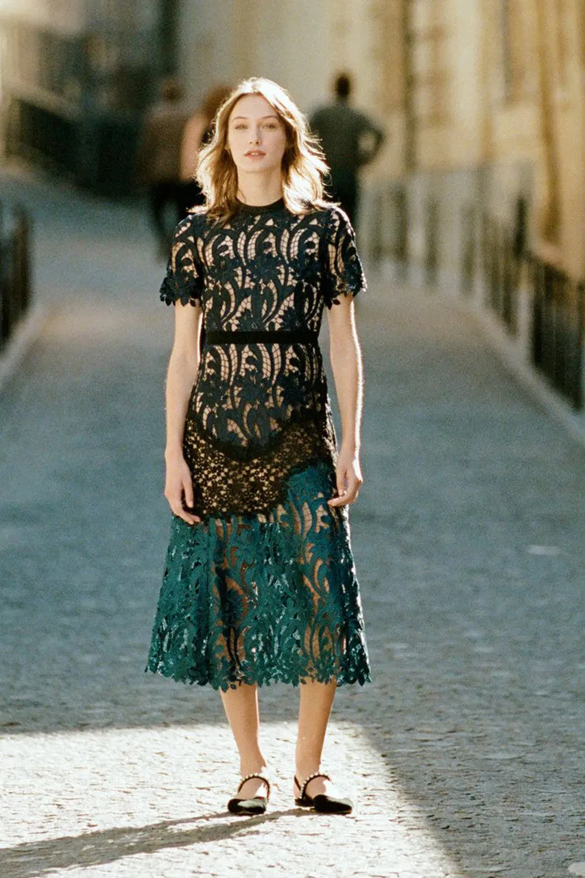 Black and Blue Prairie Guipure Midi Dress