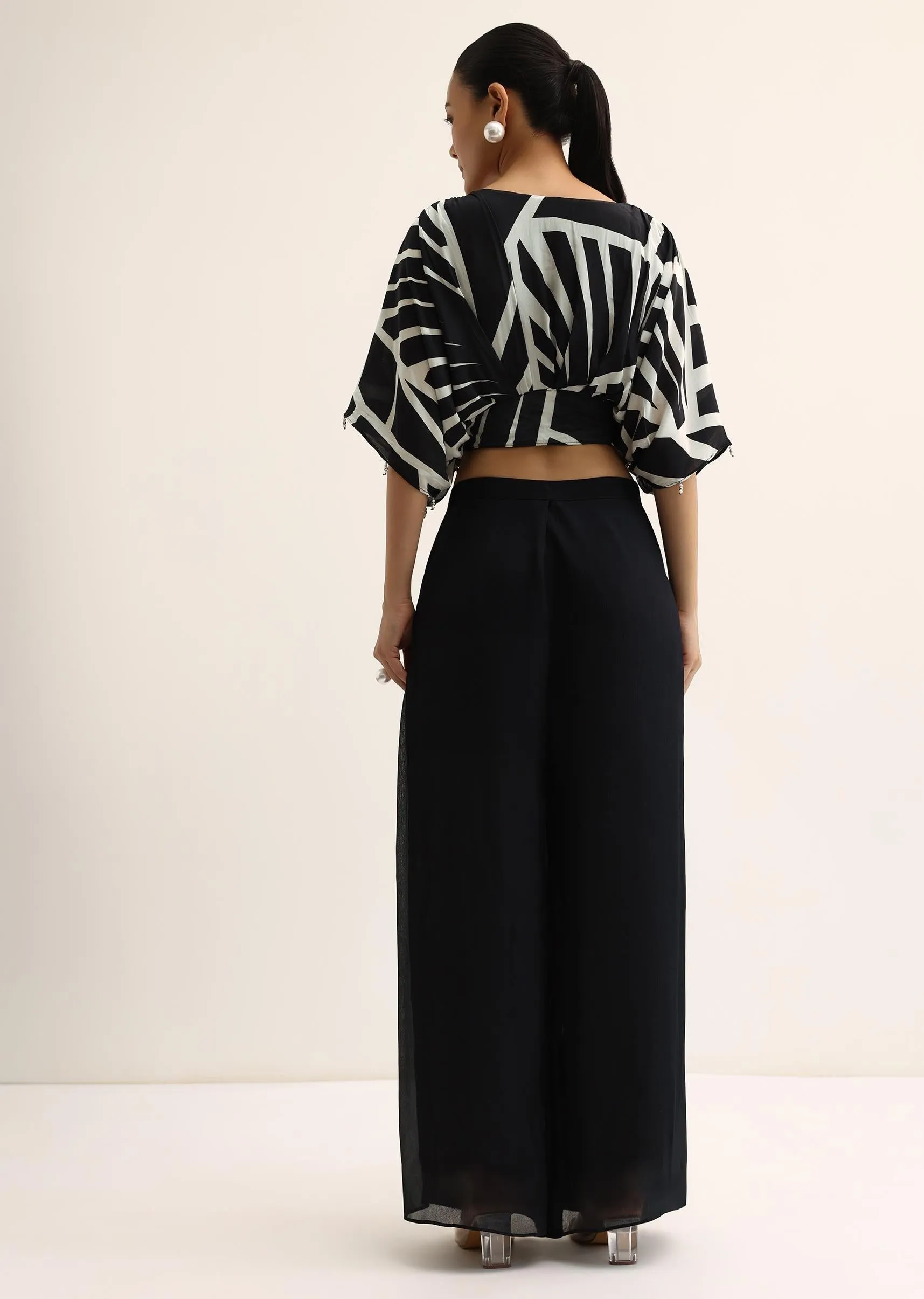 Black Beaded Crop Top And Palazzo Set