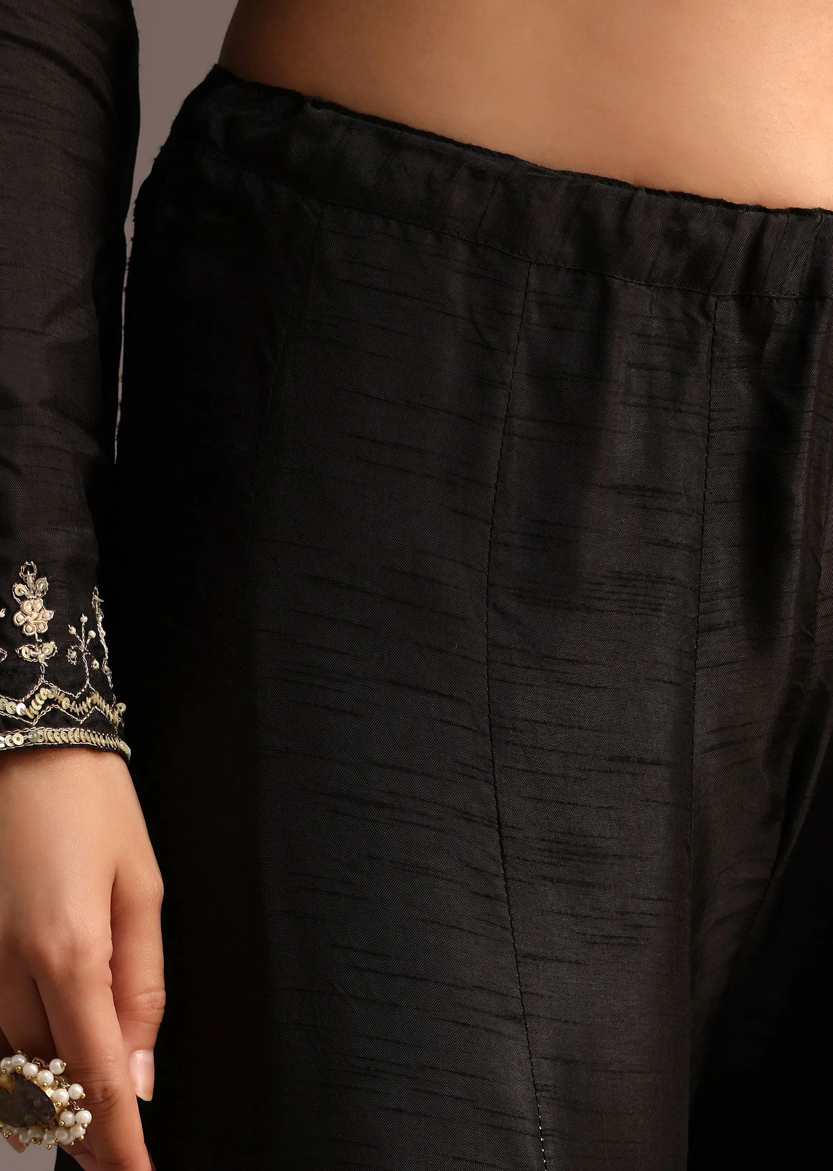Black Embroidered Palazzo Suit With Organza Dupatta