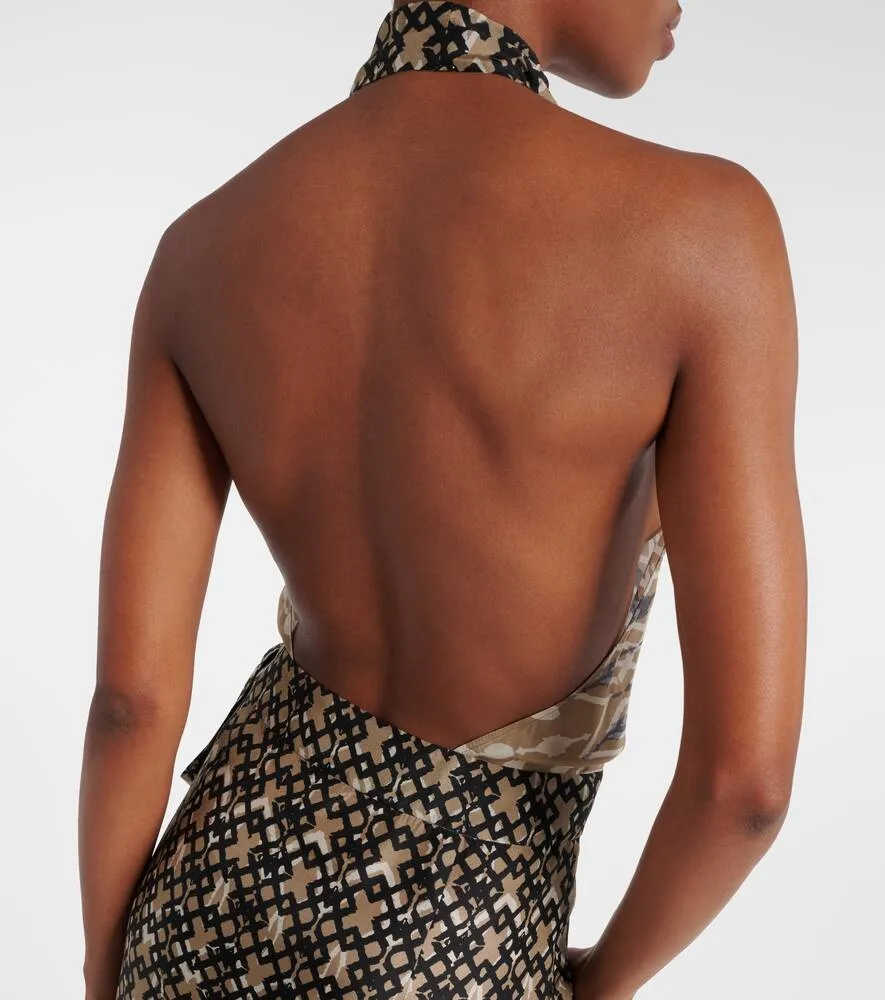Brunello Cucinelli Printed halterneck silk maxi dress