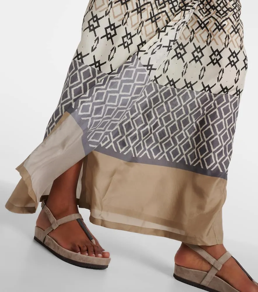Brunello Cucinelli Printed halterneck silk maxi dress