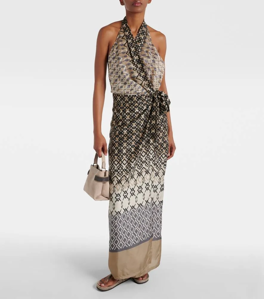 Brunello Cucinelli Printed halterneck silk maxi dress