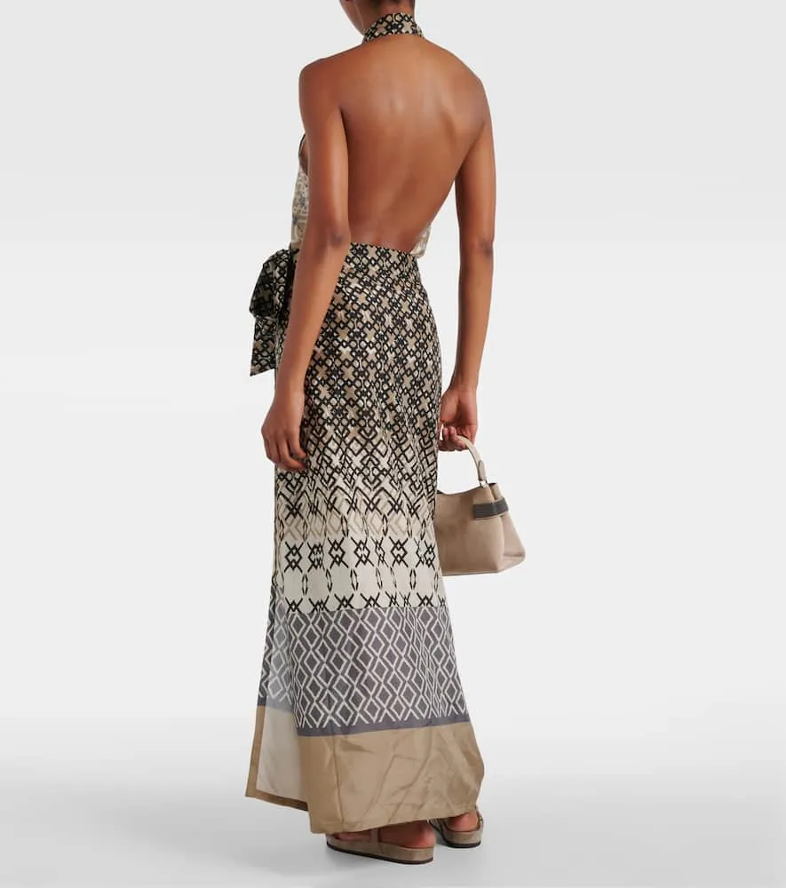 Brunello Cucinelli Printed halterneck silk maxi dress