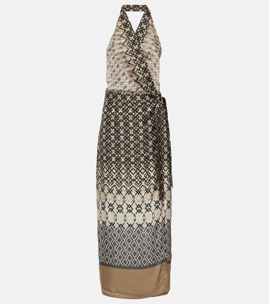 Brunello Cucinelli Printed halterneck silk maxi dress
