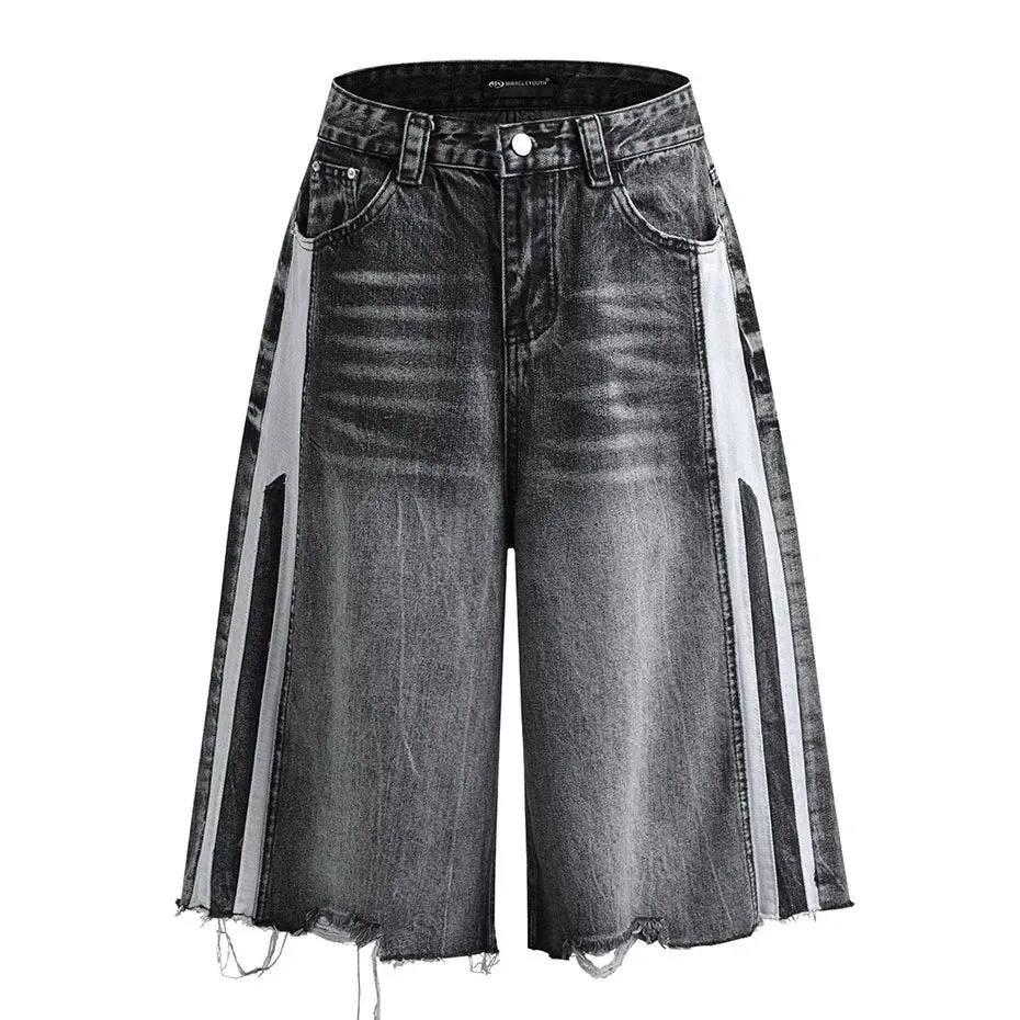 Contrast Panel Baggy Denim Shorts