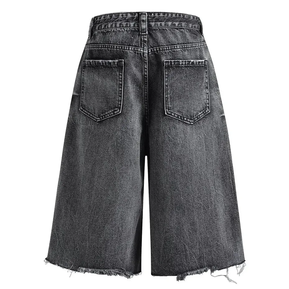 Contrast Panel Baggy Denim Shorts
