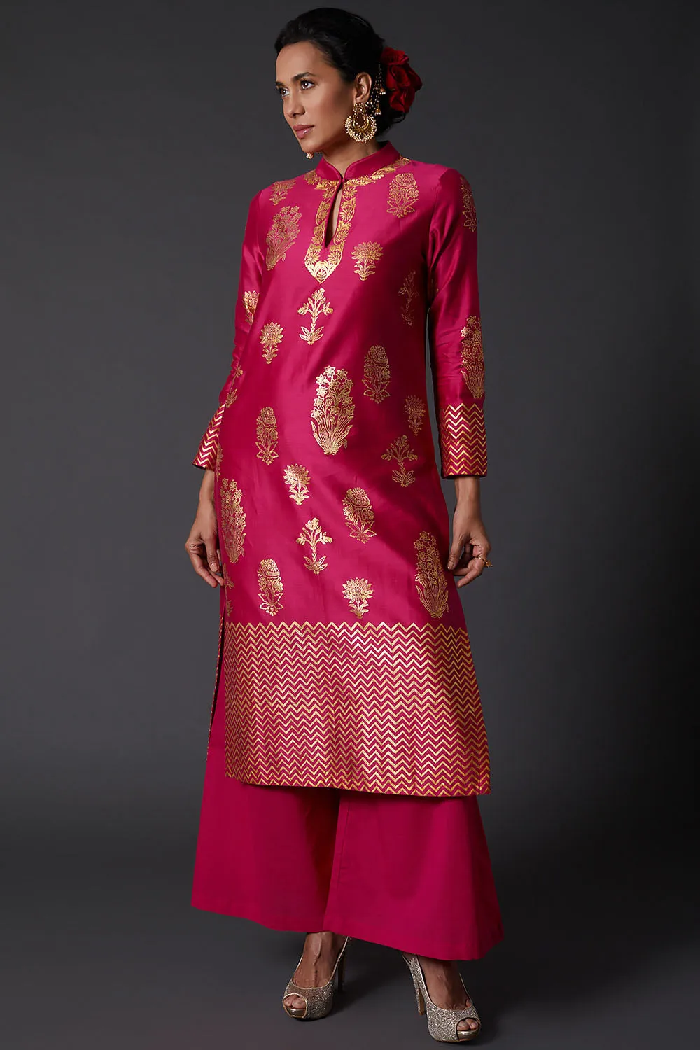 Fuchisa Block Printed Kurta Set