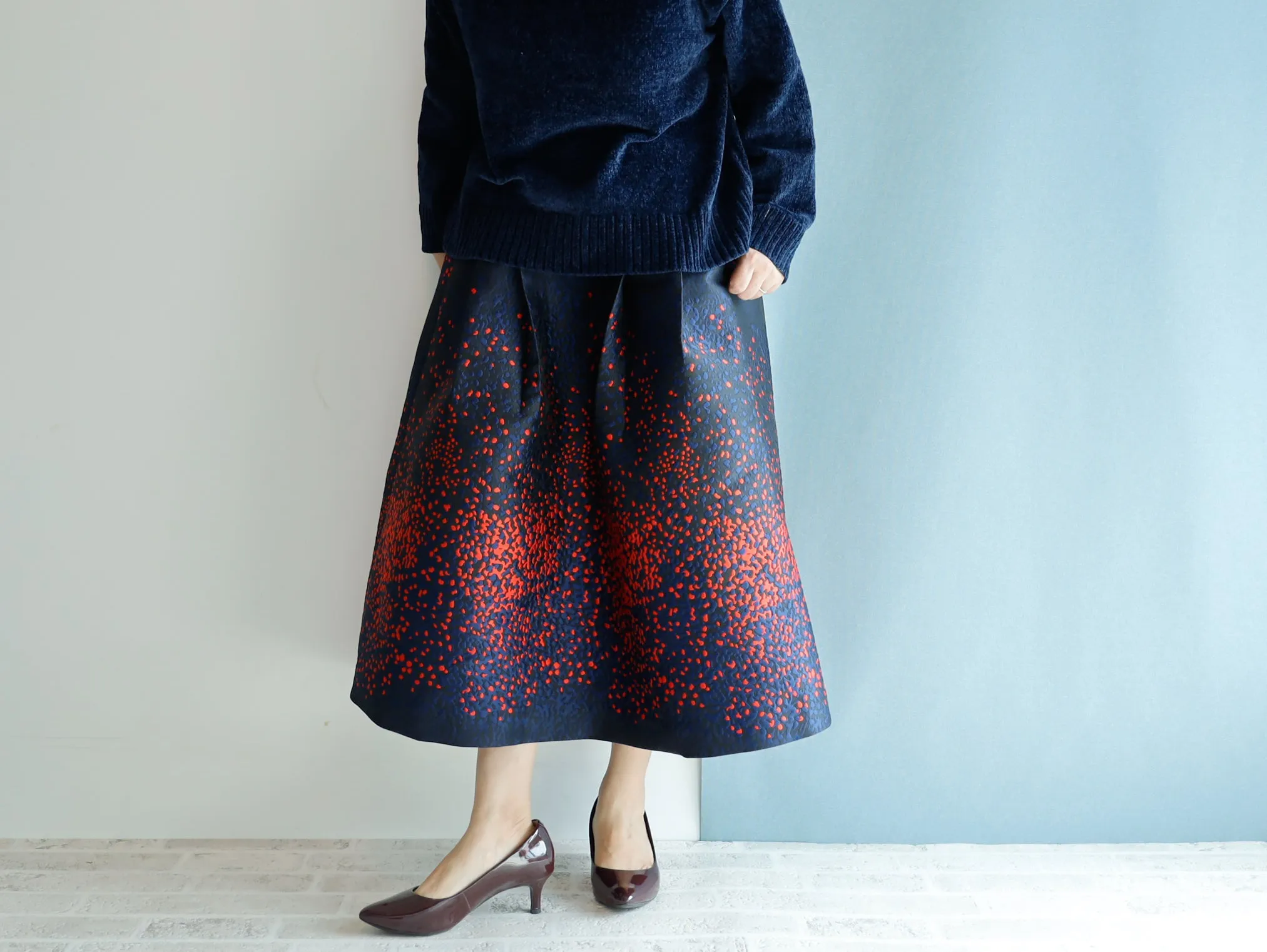 <S17H80> Scarlet WOVEN Skirt  -Length 80cm