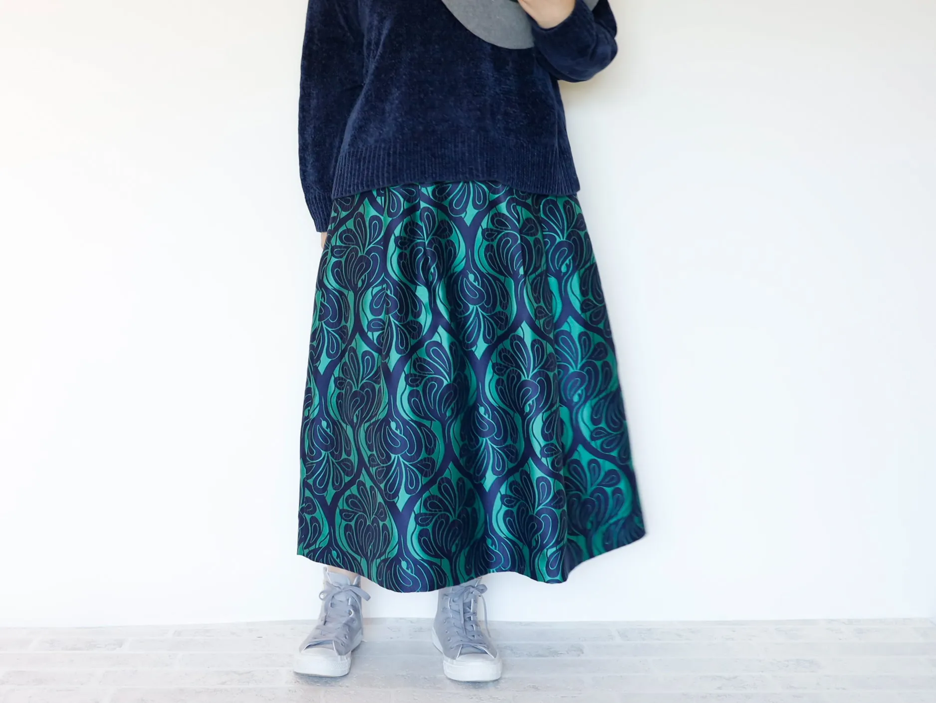 <S17V80>COVENT GARDEN WOVEN GREEN Skirt  -Length 80cm