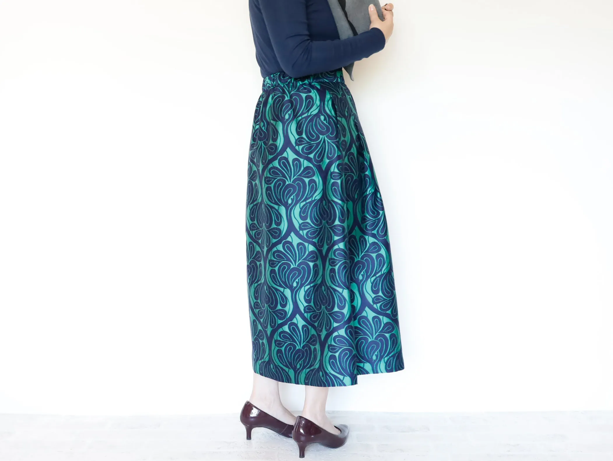 <S17V80>COVENT GARDEN WOVEN GREEN Skirt  -Length 80cm