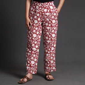 Maroon - Sanganeri Block Printed Cotton Elasticated Palazzo
