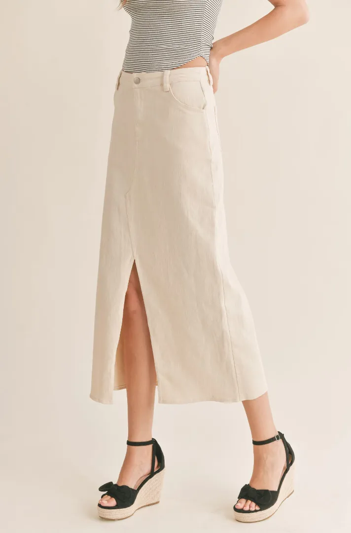S&S Front Slit Midi Skirt-Ecru