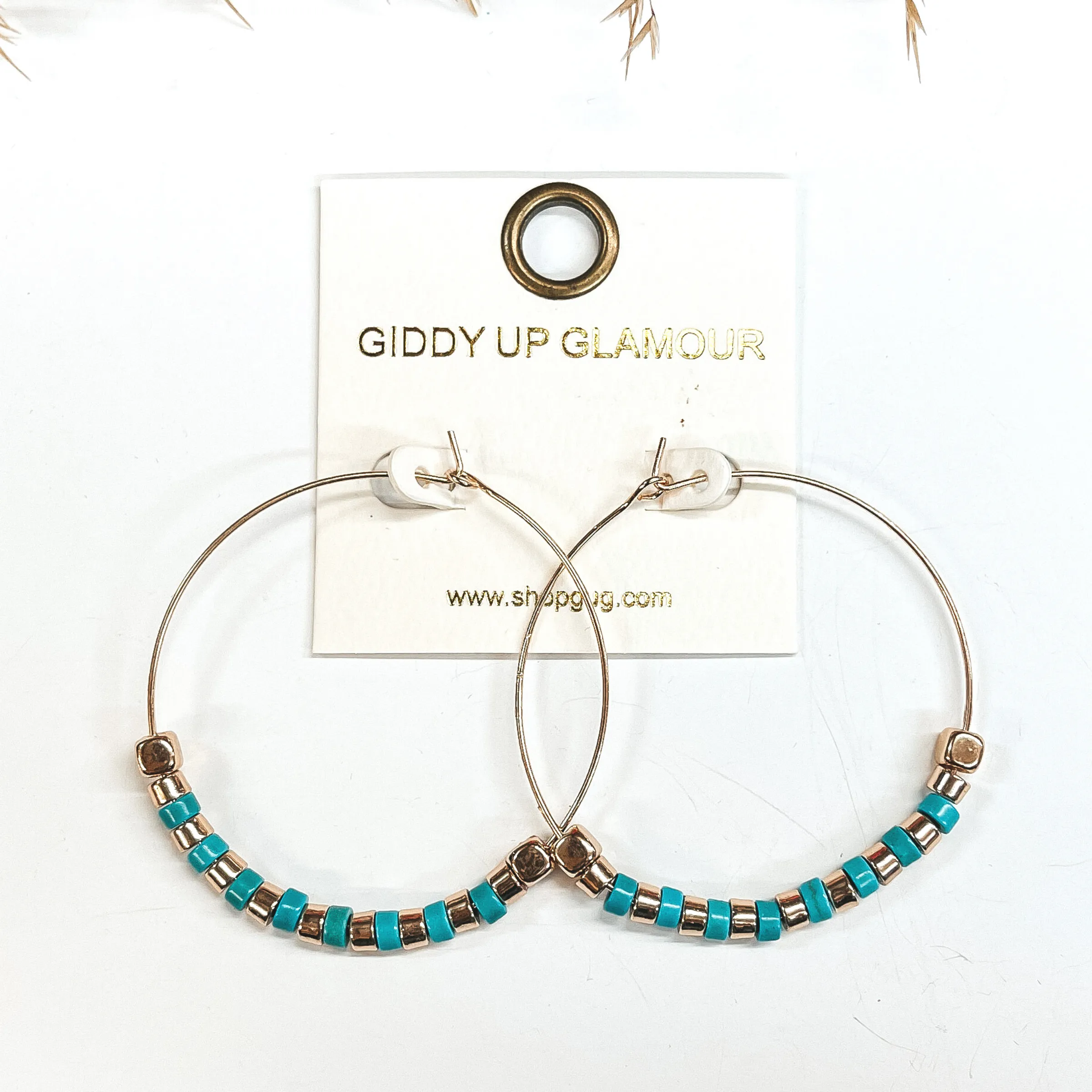 Summer Memories Beaded Gold Hoops in Turquoise