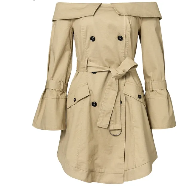 Women's Spring Off Shoulder Trench