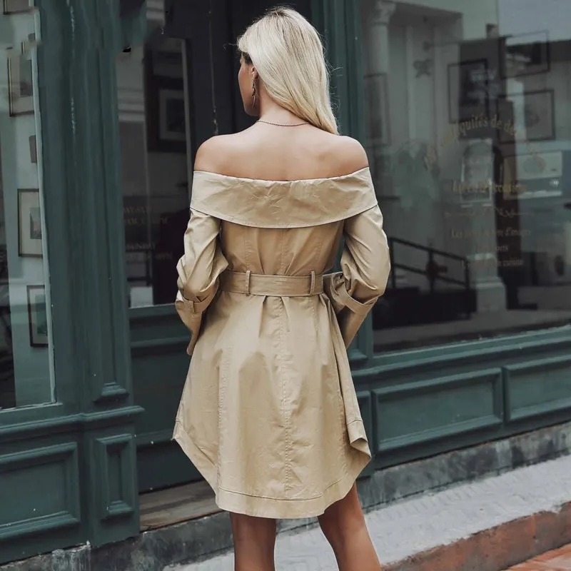 Women's Spring Off Shoulder Trench
